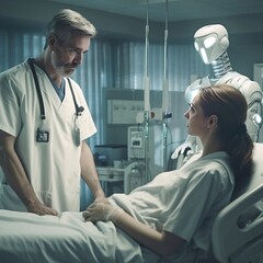 Doctor talking to patient with AI assistant.