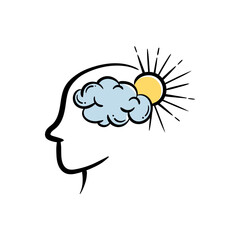 Mental health cheerful person head with sun and cloud concept hand drawn vector illustration