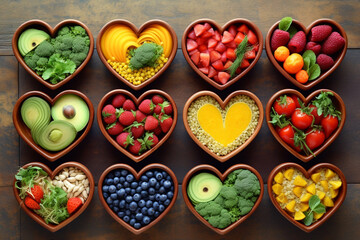 Obraz na płótnie Canvas heart bowls with colourful, healthy food