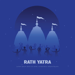 illustration for Indian festival With happy Chariot Journey, temple on chariot with wheel and shiny background with sky, rath yatra