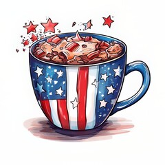 A cup of coffee with the american flag on it with Generative AI technology