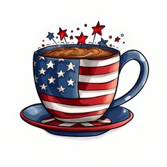 A cup of coffee with the american flag on it with Generative AI technology