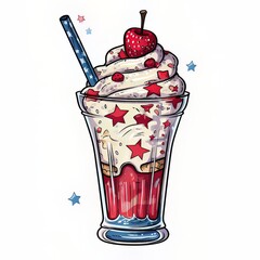 A milkshake with an american flag on the top with Generative AI technology