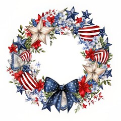 A drawing of a wreath with the american flag on it with Generative AI technology
