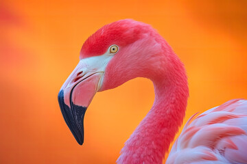 Flamingo portrait on pastel colored background. Exotic bird. Creativity banner. Created with Generative AI