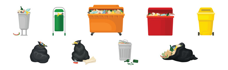 Street Dustbin and Trash Container for Garbage Vector Set © Happypictures