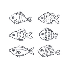 Set of fish icon.Underwater world.Fish sketch collection.Doodle. Hand drawn 