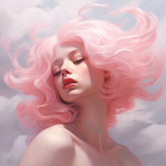portrait of a woman with pink hair, using ai