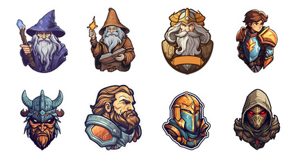 Character set simple illustration sticker design, warrior, mage, assassin, rpfg