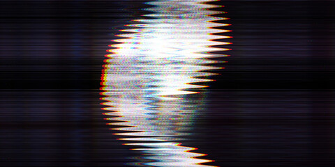 Digital white distortion central parts in horizontal line noise effect with rainbow part. Futuristic cyberpunk tv media error design. Web punk, rave DJ techno aesthetic neon colors. Old visual screen	