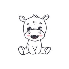 Obraz na płótnie Canvas Cute cartoon smiling hippopotamus baby. Hippo on a white background. Illustration for design and print. Vector 