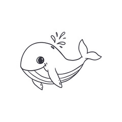 cute cartoon Whale isolated on white. Coloring Page. Vector illustration