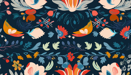 Cute Ukrainian style floral ornament pattern. Hand drawn artistic abstract print. Collage contemporary design