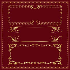 Gold Antique Rectangle Frames Set Free Vector on dark background Vintage Frames