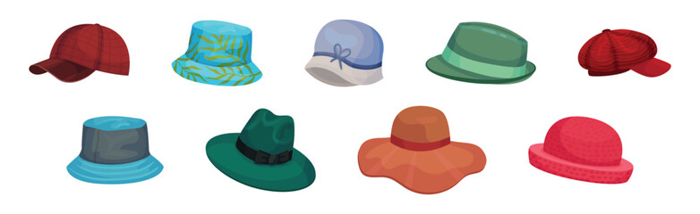 Different Hats and Headdress for Head Cover Vector Set