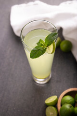 Homemade lemonade with organic lemons and mint, a popular refreshing drink in many countries. in Mexico it is part of their traditional Aguas Frescas, where it is called Agua de Limon.