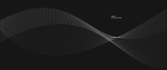 Dark grey airy particles flow vector design, abstract background with wave of flowing dots array, digital futuristic illustration, nano technology theme.