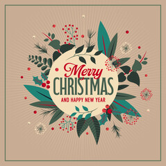 Vector Illustration. Greeting card for Christmas. Wish card for winter holidays season, happy new year.