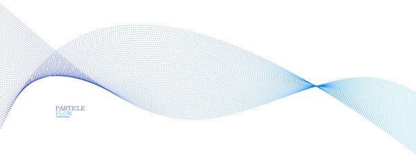Blue airy particles flow vector design, abstract background with wave of flowing dots array, digital futuristic illustration, nano technology theme.