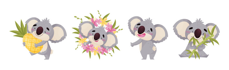 Cute Gray Koala Bear Engaged in Different Activity Vector Set © Happypictures
