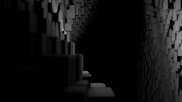 Fantastic monochrome cube tunnel motion background. Design. Digital 3d grid.