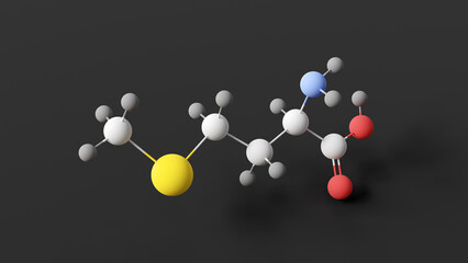 selenomethionine molecule, molecular structure, amino acid, ball and stick 3d model, structural chemical formula with colored atoms