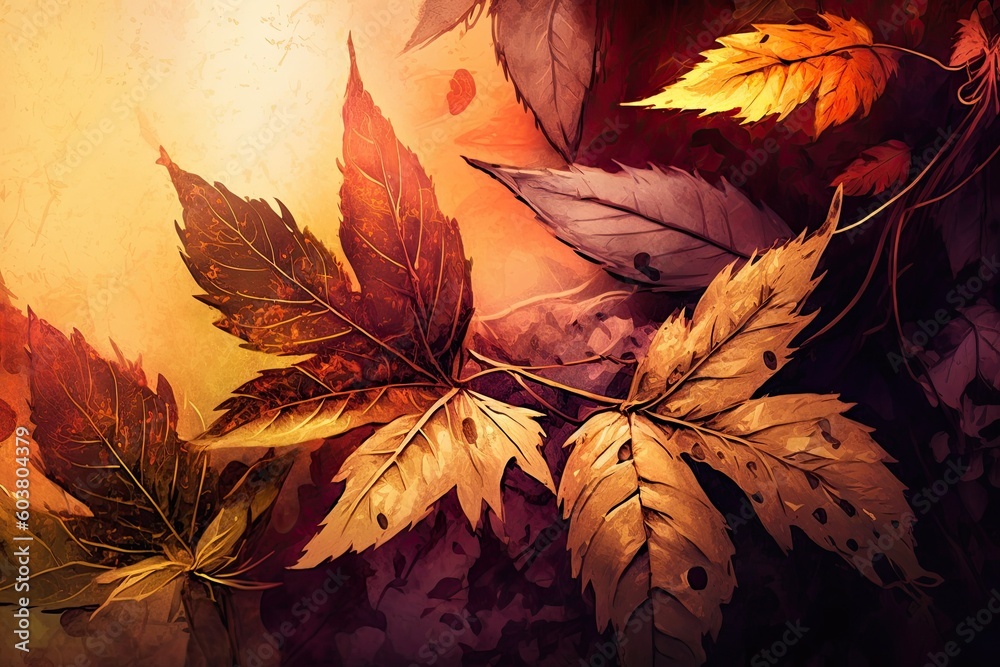 Poster Orange and Red Autumn and Fall Leaves Background (Generative AI)