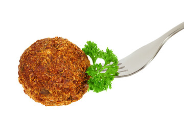 falafel ball on a fork isolated on a white background with full depth of field