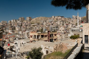 A view of the city of Saidnaya (Seydnaya), located in the mountains at an altitude of 1,500 meters,...