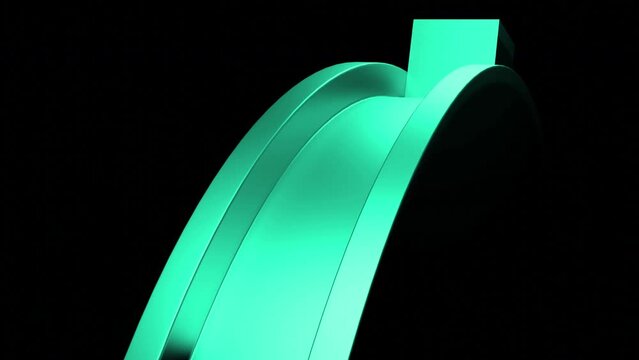 Abstract metal green round wheel with moving 3d cubes. Design. Surreal 3D spinning figure.