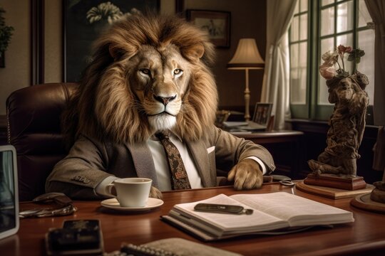 anthropomorphism - Animal with human characteristics - Businessman - CEO - Accountant - Lawyer - Writer - Teacher - Guru - executive - Illustration created with generative ai