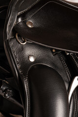 dressage saddle details. close up shot