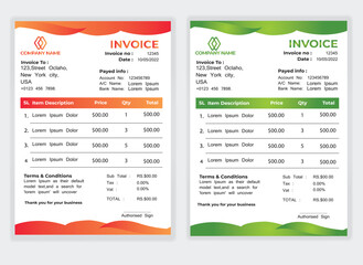 Business Minimal Corporate Invoice design template vector illustration bill form price . Creative template and stationery design payment agreement design template Cash Memo, Vector Quotation Design