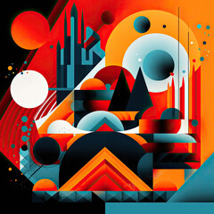 A vibrant abstract illustration with geometric shapes, created with Generative AI technology