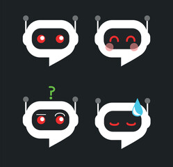 Dark chatbot icon set with reactions