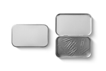 Top view of a silver metal box,  isolated on a transparent background, PNG. High resolution.

