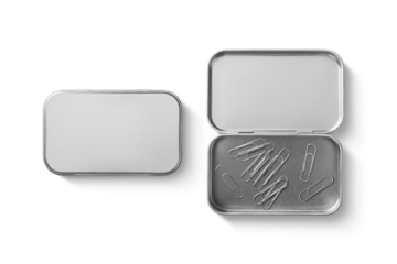 Top view of a silver metal box,  isolated on a transparent background, PNG. High resolution.
