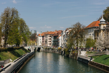 Fototapeta na wymiar Ljubljanica river in Ljubljana, Slovenia