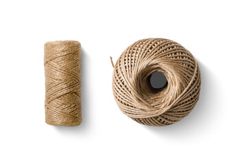Top view of a natural jute twine string ball and roll isolated on a transparent background, PNG. High resolution.
 - obrazy, fototapety, plakaty