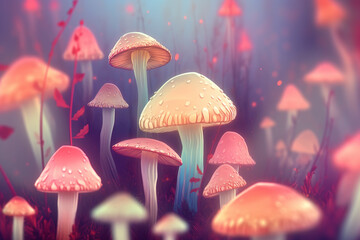 Surreal gigantic mushrooms. AI generated image.