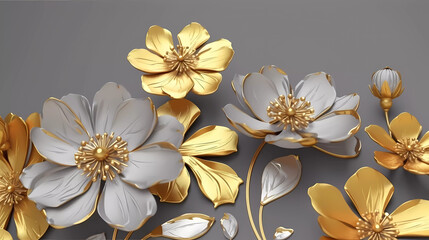 3D flower poster, 3D wallpaper, 3D wall art Gold Luxus Flowers