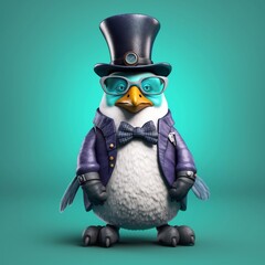 NFT 3d penguin character render with minimal background, Generative AI