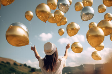 Woman with baloons, free and beauty