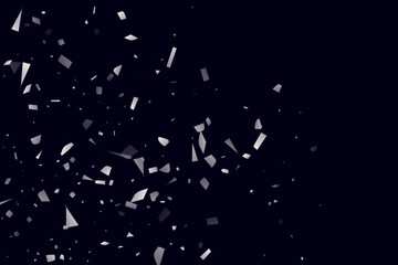 Silver shine of confetti on a black background. Illustration of a drop of shiny particles.