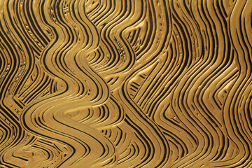 Abstract gold glitter color acrylic wave wall painting. Canvas vintage grunge stucco texture...