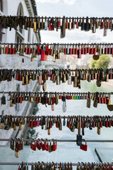 Love locks hanging on a bridge in Ljubljana, Slovenia