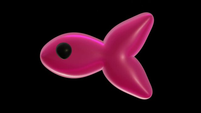 Animation of 3d fish isolated on black background swim with color variation motion for sea animals concept.