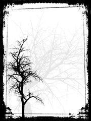 Silhouette of a winter tree on a grunge frame