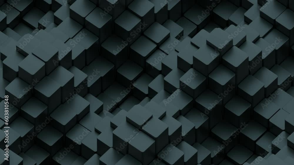 Poster columns of 3d cubes move in waves. design. wave oscillations of cubic 3d columns. 3d columns move in