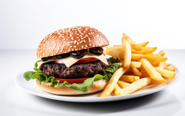 Beef burger with French fries created with Generative AI technology